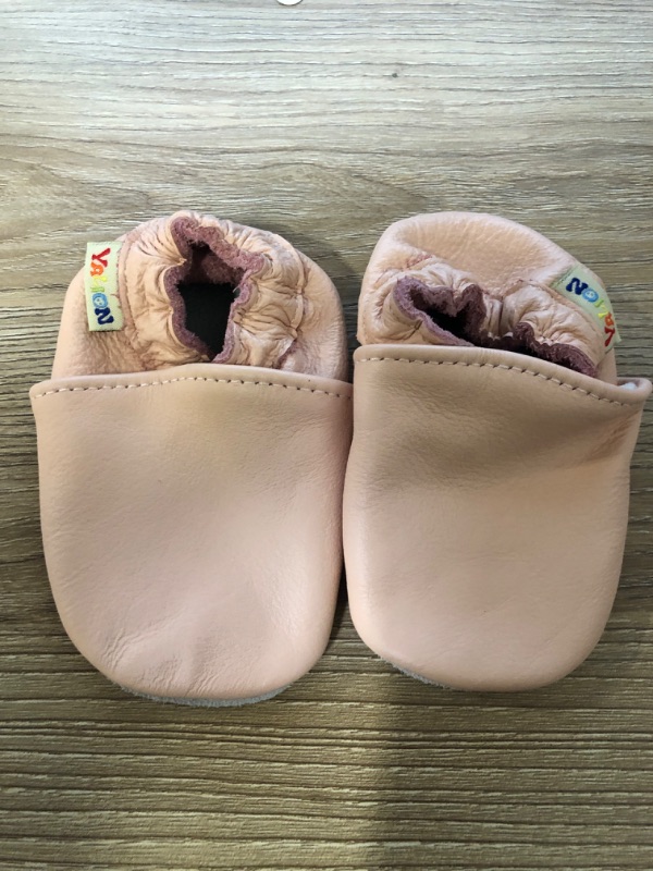 Photo 2 of (0-6M) YALION Soft Leather Baby Shoes Moccasins Slip-on Boys Girls Slippers with Elastic Ankle, Anti-Slip First Walking Crib Shoes for Infant Toddlers
