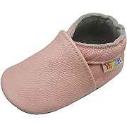 Photo 1 of (0-6M) YALION Soft Leather Baby Shoes Moccasins Slip-on Boys Girls Slippers with Elastic Ankle, Anti-Slip First Walking Crib Shoes for Infant Toddlers
