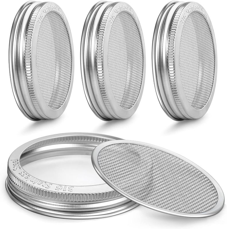 Photo 1 of Sprouting Lids for Wide Mouth Mason Jars, 316 Stainless Steel, Making Organic Been Sprout Growing Seeds 4 Pcs (Wide Mouth 4 pack)
