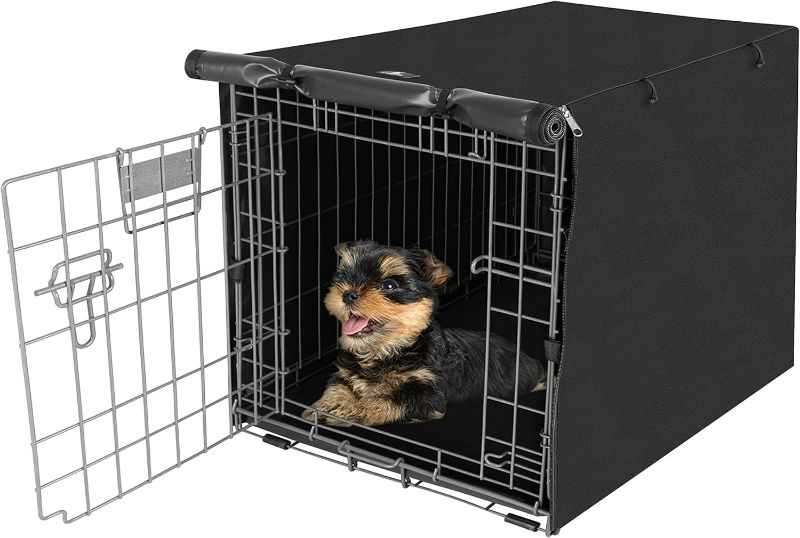 Photo 1 of X-ZONE PET Double Door Dog Crate Cover - Polyester Pet Kennel Cover (Fits 24 30 36 42 48 inches Wire Crate) (24 Inch, Black)
