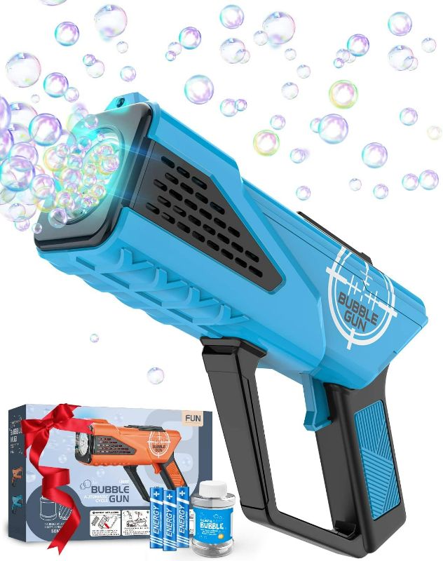 Photo 1 of Bubble  - Bubble Machine for Kids - Bubbles Blaster with 8-Hole Wands & LED Light, Include Bubble Solution & Batteries - Birthday Gifts, Boys Toys for Outdoor