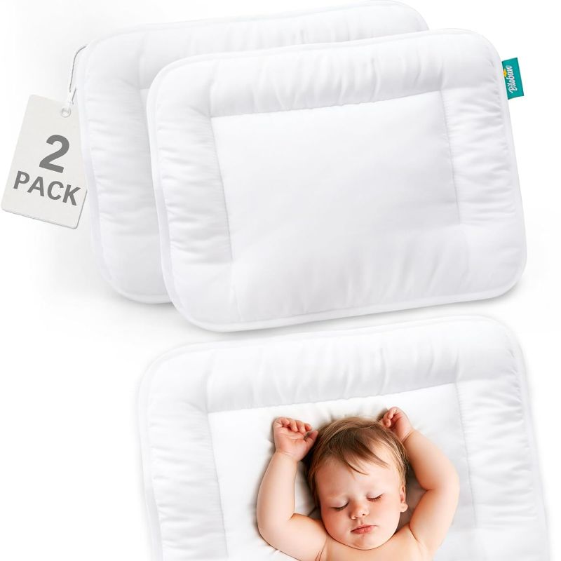 Photo 1 of Baby Toddler Pillow 2 Pack with Pillowcase (13 x 18), Baby Toddler Pillows for Sleeping, Machine Washable Soft Travel Pillow

