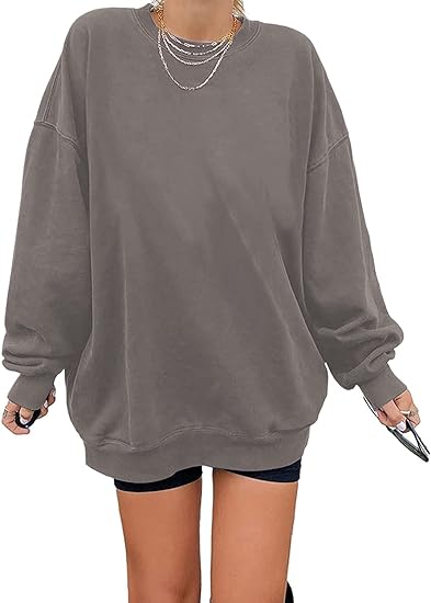Photo 1 of (3XL) Ebifin Women's Oversized Long Sleeve Sweatshirts Pure Color Round Neck Casual Pullover Shirt
