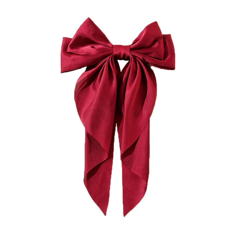 Photo 1 of Yuyeran Super Big Bow Hair Clips French Style Soild Color Knotted Bowknot Spring Snap Barrettes Hair Clips with Long Ribbon for Women Girls (Wine Red)
