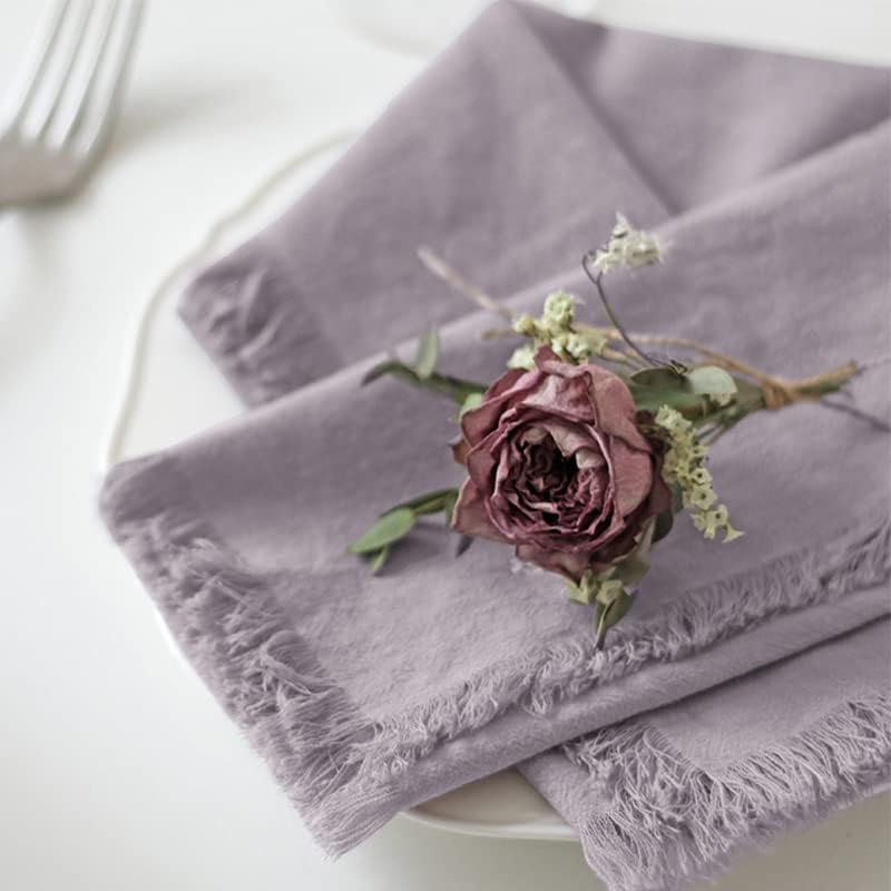 Photo 1 of Handmade Cloth Napkins 100% Cotton with Fringe?Delicate Napkins for Dinners, Parties, Weddings and More?18 x 18 Inch Set of 4 - Lavender
