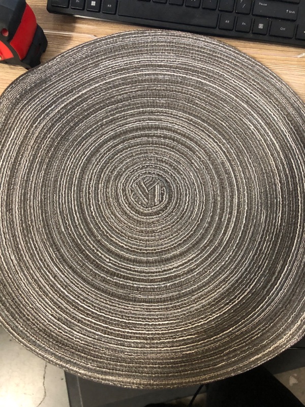 Photo 2 of homEdge Round Placemat, Set of 4 Braided Washable Table Mats 15 Inches-Black&Gray
