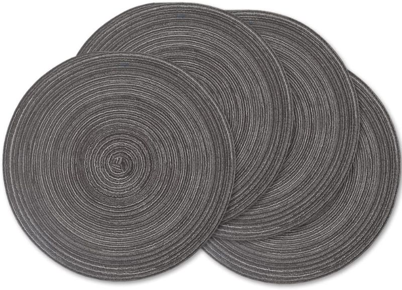 Photo 1 of homEdge Round Placemat, Set of 4 Braided Washable Table Mats 15 Inches-Black&Gray
