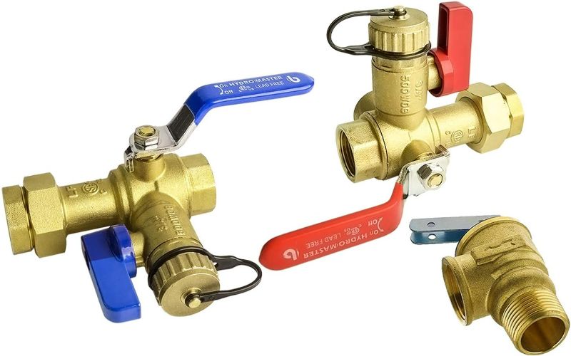 Photo 1 of HYDRO MASTER Tankless Water Heater Service Valve Kit with Pressure Relief Valve 3/4-Inch IPS Isolator Clean Brass
