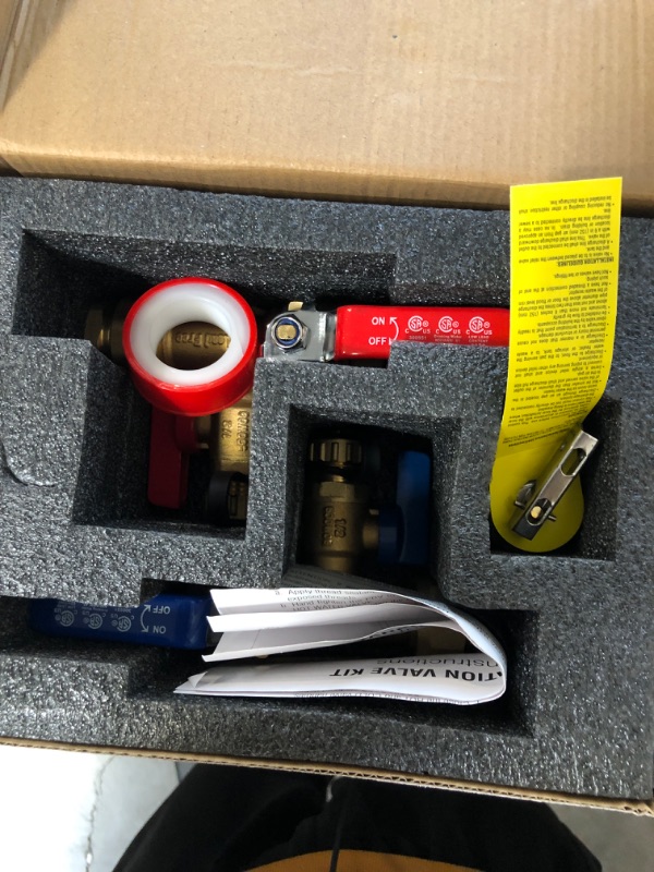 Photo 2 of HYDRO MASTER Tankless Water Heater Service Valve Kit with Pressure Relief Valve 3/4-Inch IPS Isolator Clean Brass
