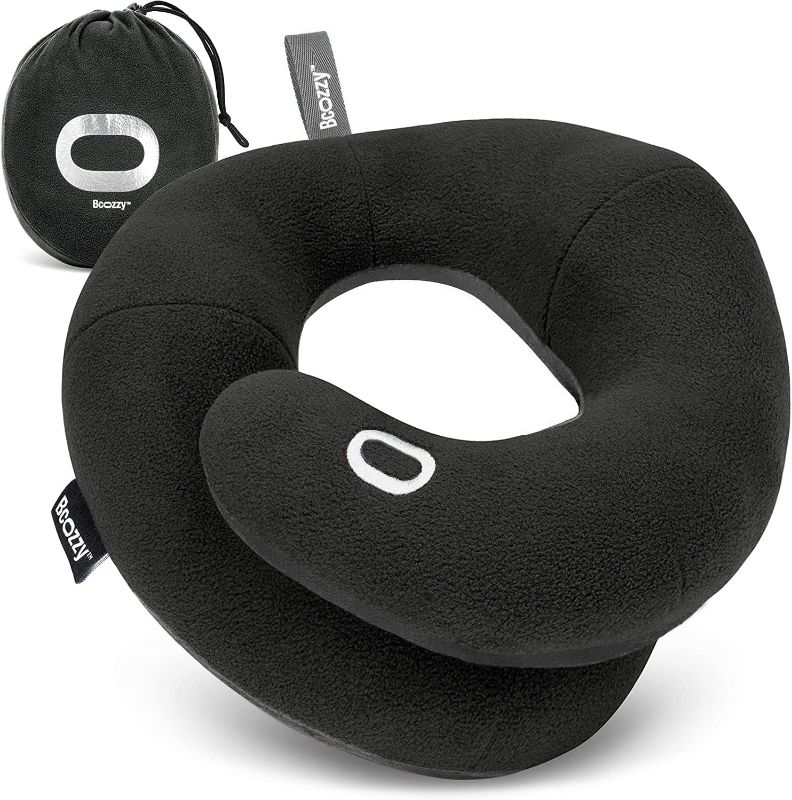 Photo 1 of BCOZZY Neck Pillow for Travel Provides Double Support to The Head, Neck, and Chin in Any Sleeping Position on Flights, Car, and at Home, Comfortable Airplane Travel Pillow, Large, Black
