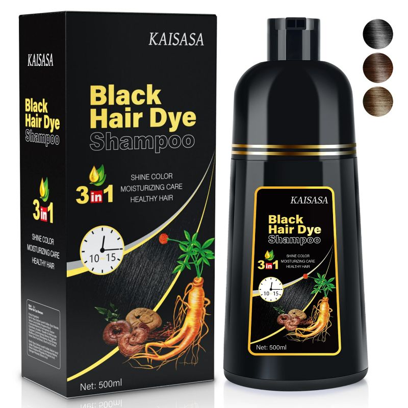 Photo 1 of Natural Black Hair Dye Shampoo Instant & Easy 3-in-1 Hair Color Solution for Men and Women - Herbal Formula, Ammonia-free, Lasts 30 Days - 16.90 oz
