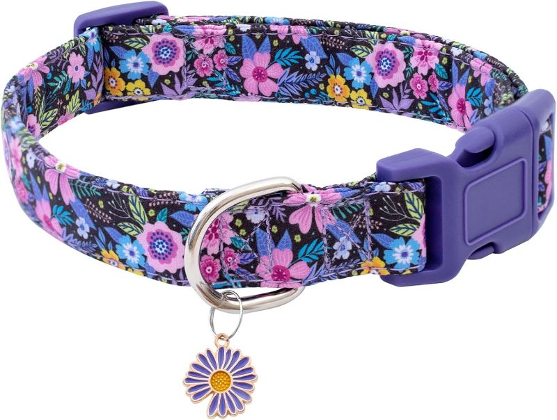 Photo 1 of Faygarsle Cotton Dog Collar Cute Dog Collars for Small Medium Large Dogs Purple Floral Colored Options Soft and Fancy Pet Collars for Girls Flower Pattern for Girl Dog Collar S
