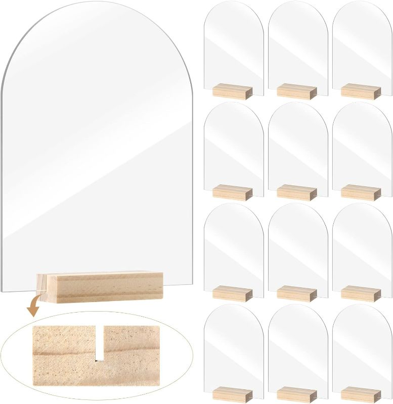 Photo 1 of 12 Clear Blank Arch Acrylic Sheets with 12 Pieces Wood Stand Holder Acrylic DIY Signs Acrylic Table Numbers Modern Signs Acrylic Plaque Acrylic Table...
