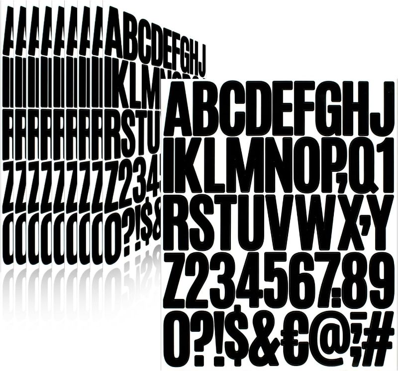 Photo 1 of 500 Pieces 10 Sheets Letter Stickers,Self Adhesive Vinyl Waterproof Mailbox Numbers Stickers,Alphabet Number Stickers for Mailbox,Window,Door,Sign,Address Number,Business(2 Inch) (Black)
