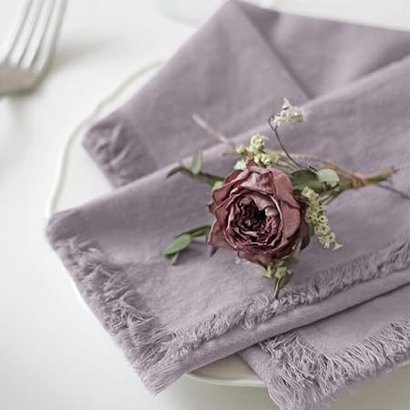 Photo 1 of Handmade Cloth Napkins 100% Cotton with Fringe Delicate Napkins for Dinners, Parties, Weddings and More 18 x 18 Inch Set of 4 - Lavender
