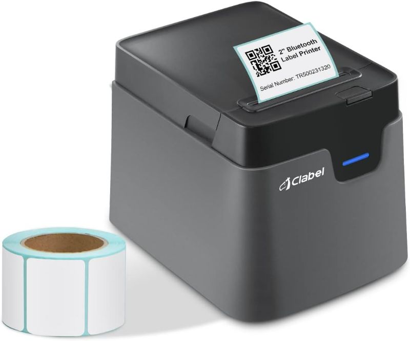 Photo 1 of CLABEL Desk Bluetooth Barcode Label Printer: Label Maker with Direct Thermal Printing, 2 Inch Print Width for Barcodes Address Shipping Warehouse with 1 Roll Label
