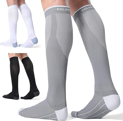 Photo 1 of CS CELERSPORT 3 Pairs Compression Socks for Men and Women 20-30 mmHg Running Support Soccer Football Socks
