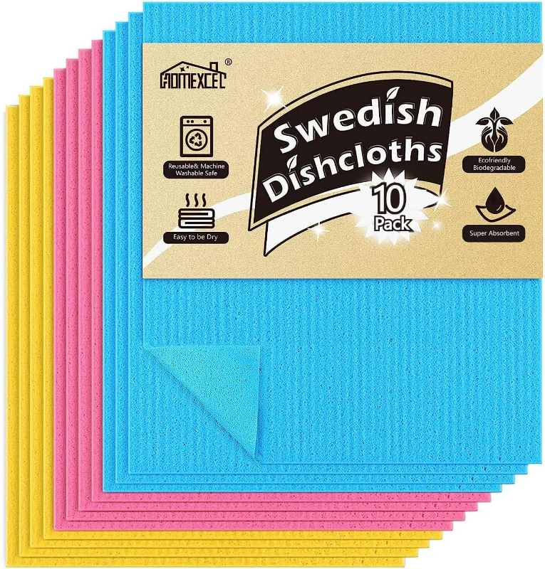 Photo 1 of HOMEXCEL Swedish Dishcloths for Kitchen 10 Pack, Sponge Dish Cloth for Counters & Washing Dishes, Reusable and Absorbent Paper Towels, 3 Colors Assorted
