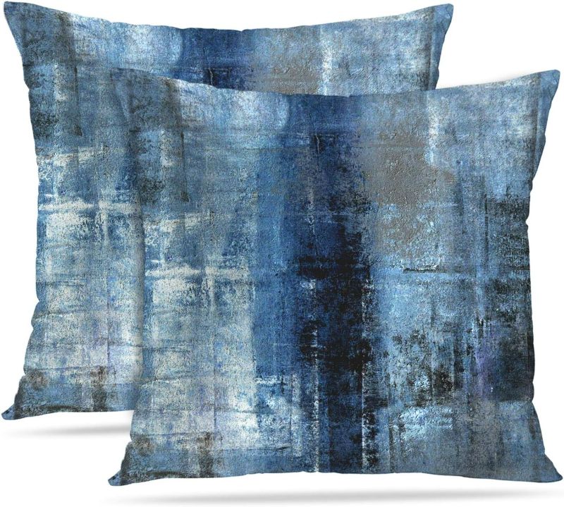 Photo 1 of Britimes Throw Pillow Covers Modern Home Art Decor, 18 x 18 Inches Set of 2 Pillow Cases Decorative, Abstract Oil Painting Pillowcases for Bedroom, Living Room, Cushion Couch Sofa, Navy Blue Accent
