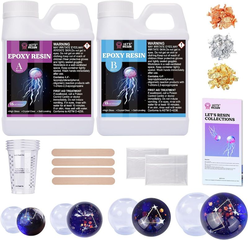 Photo 1 of LET'S RESIN Resin Kit for Beginners,30oz Resin Starter Kit with Coaster Molds,Silicone Sphere Molds Set, Dried Flowers, Foil Flakes,Resin Cups,Resin...
