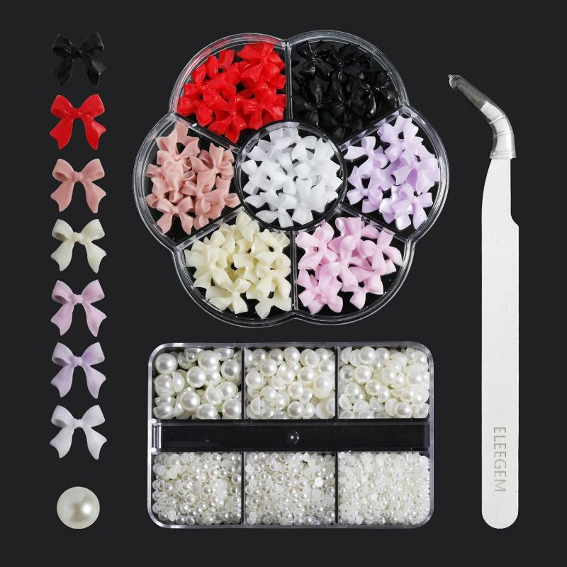 Photo 1 of 3D Bow Nail Charms Colorful Butterfly Bow Resin Rhinestones,with Flat Back Half Pearl Nail Art Accessories for Nail DIY Decoration
