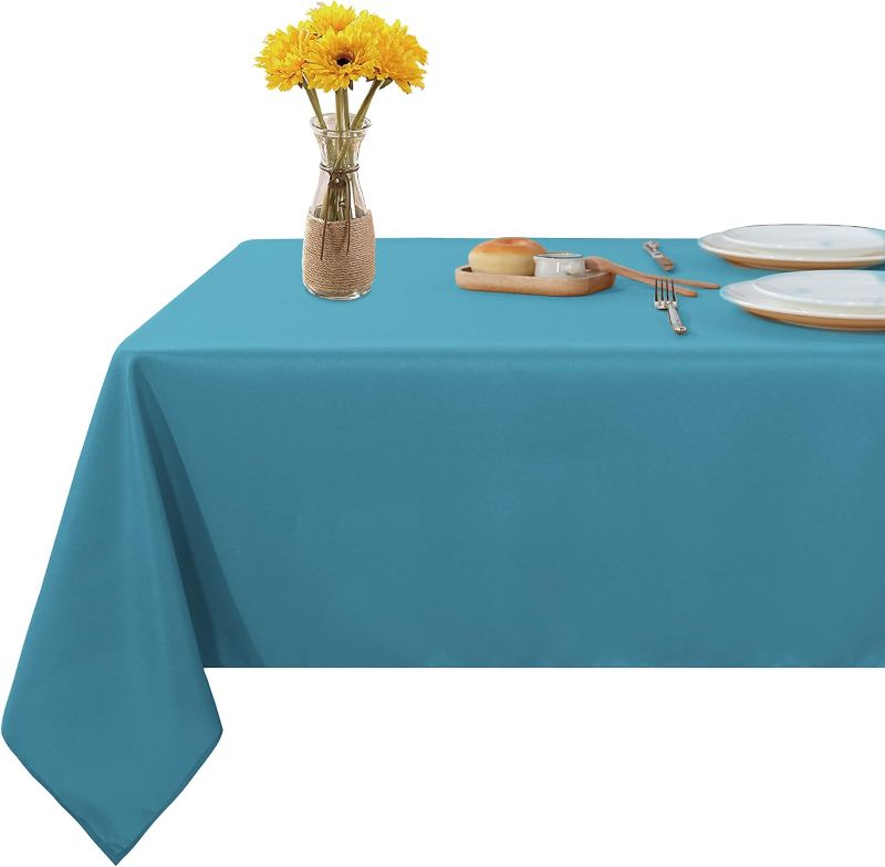 Photo 1 of Fitable Rectangle Tablecloth 60x84 inch Tablecloth Stain and Wrinkle Resistant Washable Polyester Table Cloth, Decorative Fabric Table Cover for Dining Table, Buffet Parties and Camping Teal