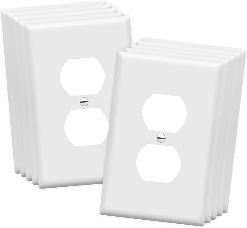 Photo 1 of ENERLITES Mid-Size Duplex Receptacle Outlet Wall Plate, Electrical Outlet Covers Plates, Midway Size 1-Gang 4.88" x 3.11", Polycarbonate Thermoplastic, UL Listed, 8821M-W-10PCS, White (10 Pack)
