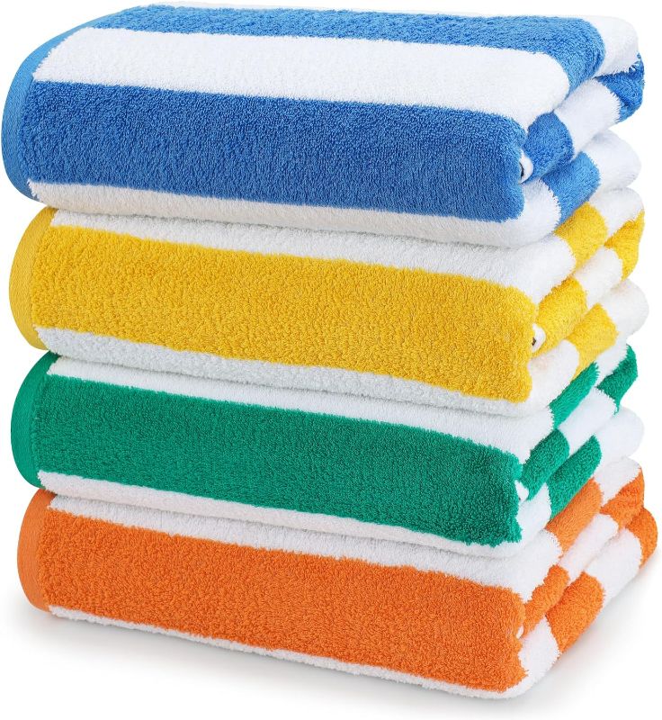 Photo 1 of Utopia Towels Cabana Stripe Beach Towels (76 x 152 cm) - 100% Ring Spun Cotton Large Pool Towels, Soft and Quick Dry Swim Towels (Pack of 4) (Blue, Green, Orange & Yellow)
