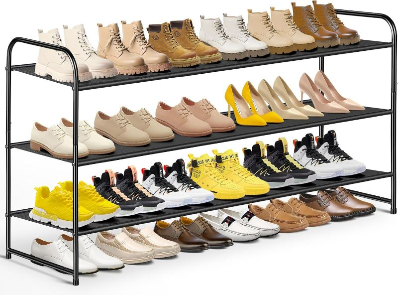 Photo 1 of MISSLO 3-Tier Long Shoe Rack for Closet Shoe Organizer for Closet Floor Entryway Storage Stackable Wide Shoe Shelf Stores 24 Pairs of Men Sneakers, Black
