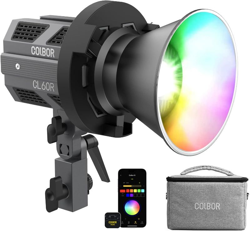 Photo 1 of COLBOR CL60R COB Video Light, RGBWW 65W Full Color 2700K-6500K Bowens Mount Led Video Light,Lighting Scenes App Control Continuous Lighting for Photography,...
