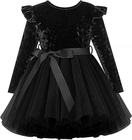 Photo 1 of UNICOMIDEA 1-5T Toddlers Girls Velvet Dress Kids Ruffle Long Sleeves Dresses
