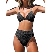 Photo 1 of (XL) CUPSHE Bikini Set for Women Bathing Suit High Waisted Scalloped V Neck Two Pieces Swimsuit
