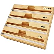 Photo 1 of SpaceAid WrapNeat 4 in 1 Wrap Dispenser with Cutter and Labels, Plastic Wrap, Aluminum Foil and Wax Paper Dispenser for Kitchen Drawer, Bamboo Roll Organizer Holder, Compatible with 12" Roll
