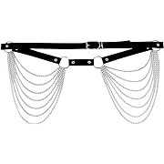 Photo 1 of Women Punk Waist Belt with Chain Rhinestone Studded PU Leather Belt
