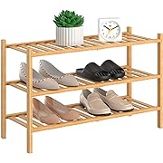 Photo 1 of 3-Tier Natural Bamboo Shoe Rack - Stackable Storage Shelf with Multi-Function Combinations - Free Standing Shoe Racks for Convenient Shoe Organization?Natural? 11" D x 27" W x 20" H
