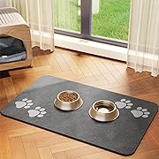 Photo 1 of Cat & Dog Feeding Mat for Food and Water Bowl, Absorbent-No Stains Quick Dry Dog Water Bowl Dispenser Mat, with Waterproof-Anti-Slip Rubber Backing Pet Placemat for Messy Drinkers, Dark Grey-12"x20"
