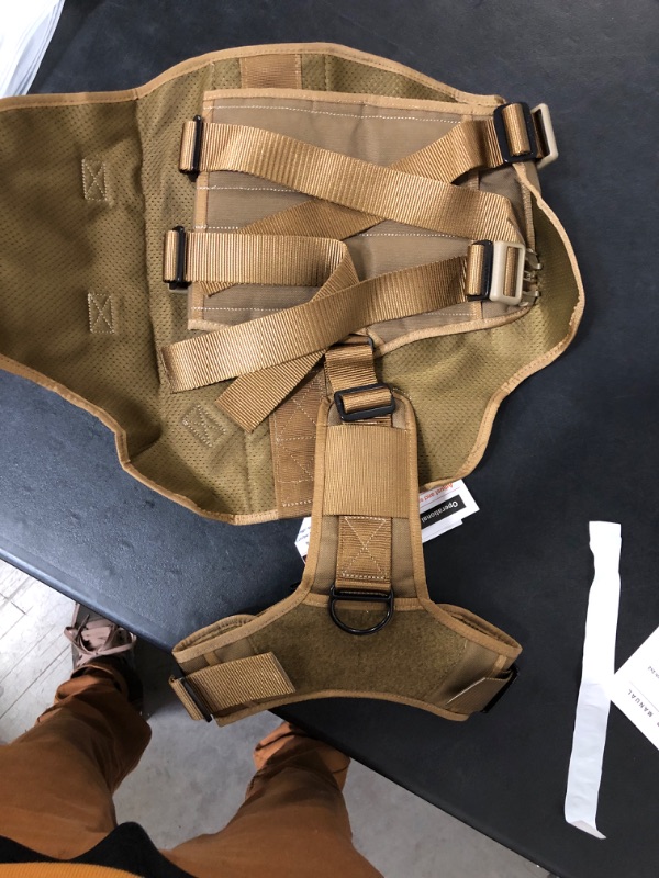 Photo 2 of ICEFANG Tactical Dog Harness,2X Metal Buckle,Working Dog MOLLE Vest with Handle,No Pulling Front Leash Clip,Hook and Loop Panel (Large (Pack of 1), Reflective Brown)
