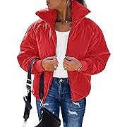 Photo 1 of (S) MEROKEETY Women's Long Sleeve Zipper Puffer Jacket Winter Quilted Short Down Coat with Pockets
