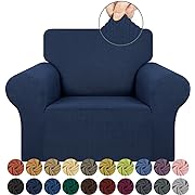 Photo 1 of KEKUOU Stretch Single Sofa Slipcover 1 Piece Couch Sofa Cover (32"-55") Furniture Protector 1 Seater Sofat with Elastic Bottom for Kids,Pet.Jacquard Small Checked Pattern Fabric(Small,Navy Blue)
