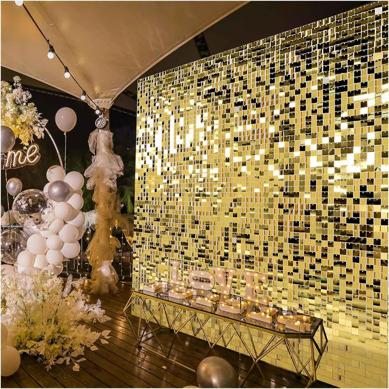 Photo 1 of Kate Square Light Gold Sequin Wall Panels Shimmer Wall Birthday Party Backdrop Decorations (Pack of 12)
