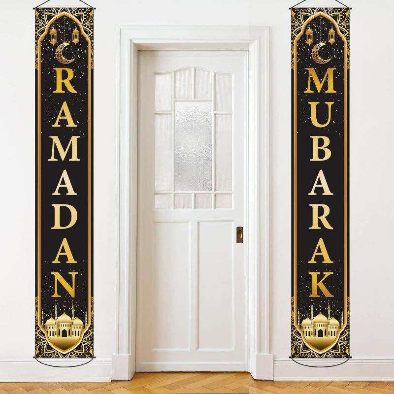 Photo 1 of Ramadan Mubarak Banner Eid Mubarak Door Sign Hanging Banners Decoration Set for Ramadan Themed Party Indoor and Outdoor Party Supplies Decorations