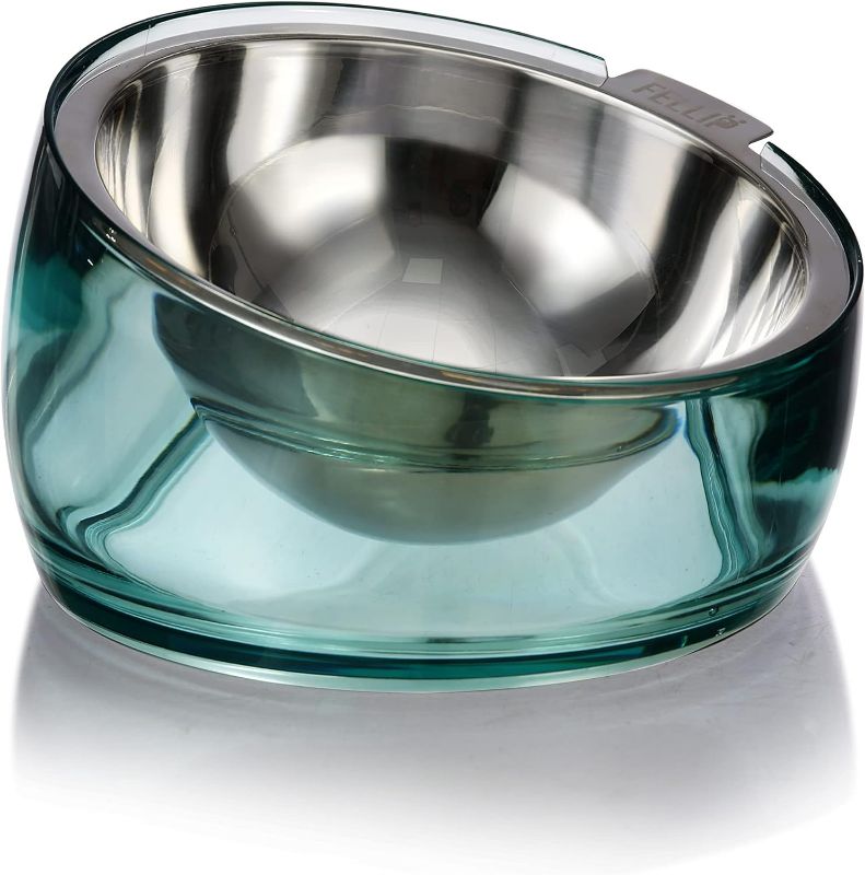 Photo 1 of Felli Pet Oblik Raised Dog Bowl Stainless Steel Angled Oval Dish No Spill & Slip, Ergonomic Slanted Metal Food Water Feeder, Elevated Plastic Weighted Base for Small Medium Dog Cat (1.5Cup, Classic)