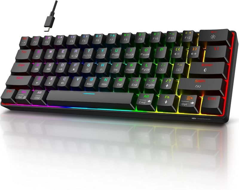 Photo 1 of KOORUI Gaming Keyboard 60 Percent, Wired Ultra-Compact Mechanical Keyboard 61 Keys,26 RGB Backlit with Red Switch Mini Keyboards for Windows MacOS Linux-Easy to Carry On Trip