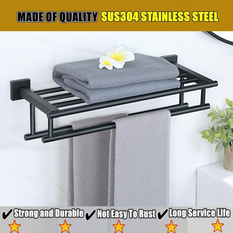 Photo 1 of Alise Towel Rack, Large Towel Holder Towel Shelf with Double Towel Bars for Bathroom Lavatory, SUS 304 Stainless Steel Wall Mount Towel Hanger, Matte Black,20 Inch