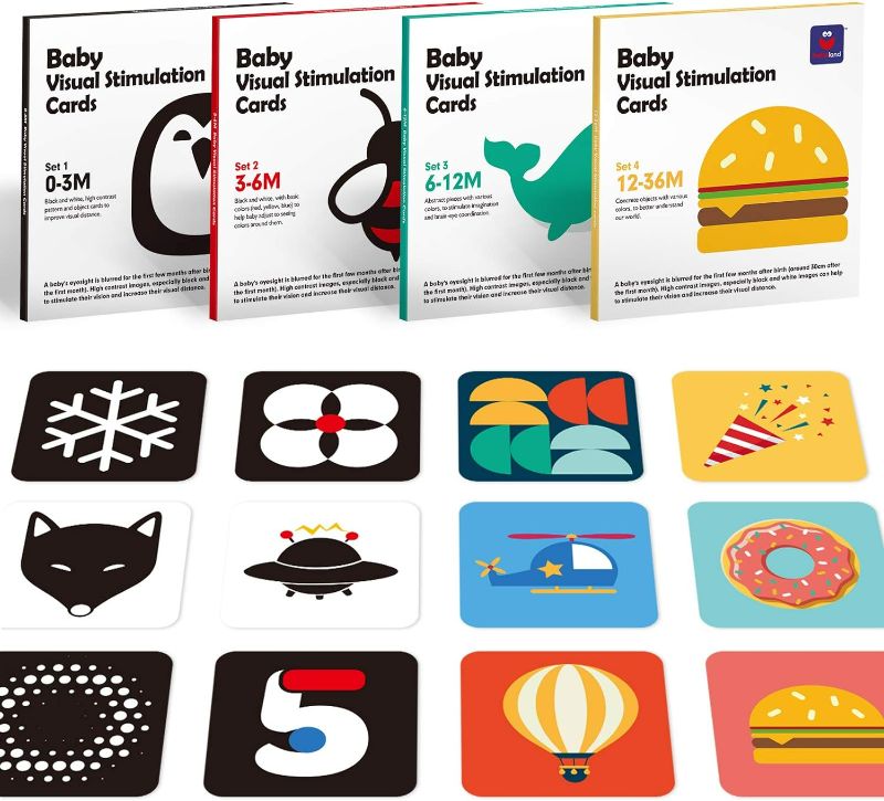 Photo 1 of Flash Cards Baby Visual Stimulation Cards for 0-3-6-12-36 Months, 0-3 Months Infant Newborn Tummy Time Toys Gifts 6''×6'' Large for Sensory Development Black White Card Set