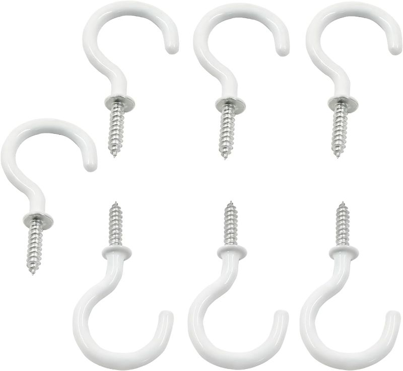 Photo 1 of Zorveiio 50 Pcs 1-1/2'' Vinyl Coated Ceiling Hooks,White Screw-in Ceiling Cup Hooks,Self-Tapping Screw Mug Hook for Hanging Plant,Light,Wind Chimes Hooks for Kitchen
