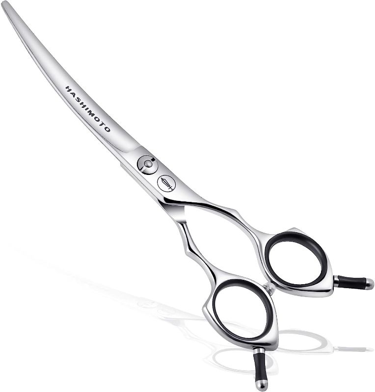 Photo 1 of HASHIMOTO Dog Grooming Scissors, Curved Scissors for Dog Grooming, 6.5 inch, 30 Degree of Curved Blade,Light Weight, Pet Shears for Trimming Face and Paws.