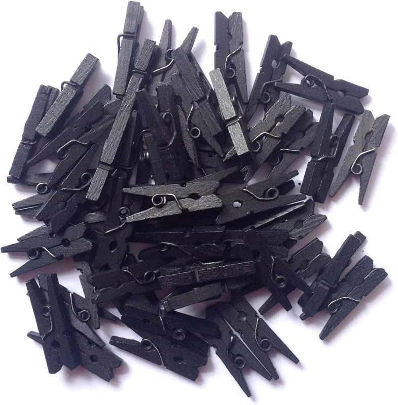 Photo 1 of LWR CRAFTS Wooden Mini Clothespins 100 Per Pack 1" 2.5cm (Black)