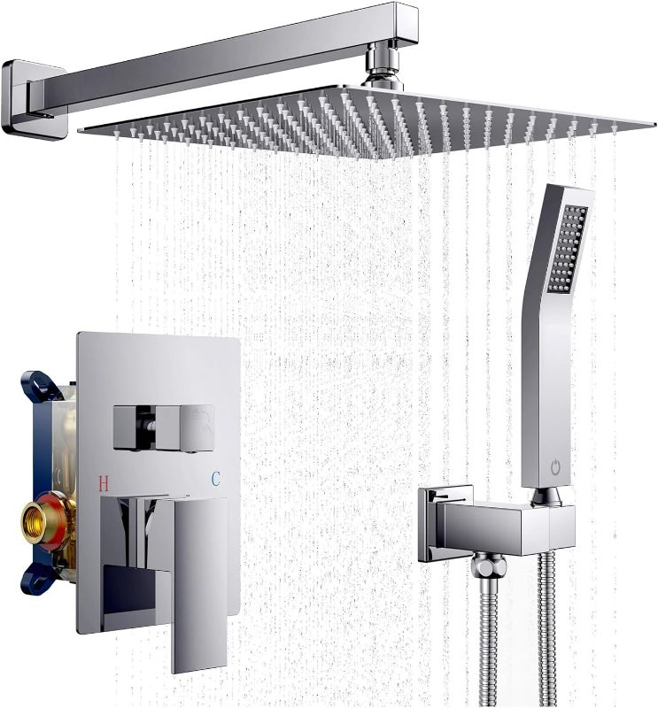 Photo 1 of FORIOUS Chrome Shower System -12 Inch Rain Shower Heads with Handheld Spray Combo Shower Faucet Set, Wall Mount Bathroom Shower Set with Pressure Balanced Rough-in Valve