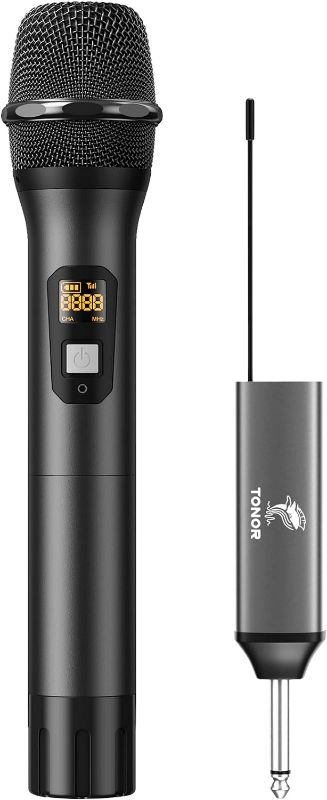Photo 1 of TONOR Wireless Microphone, UHF Metal Cordless Handheld Mic System with Rechargeable Receiver, for Karaoke, Singing, Party, Wedding, DJ, Speech, 200ft (TW620), Black